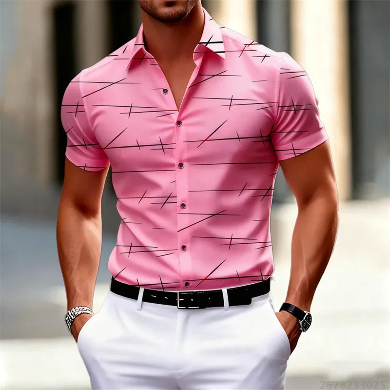 Camisa Masculina Estampada de Verano | Manga Corta, Cuello Clásico y Corte Relajado para Playa y Uso Casual