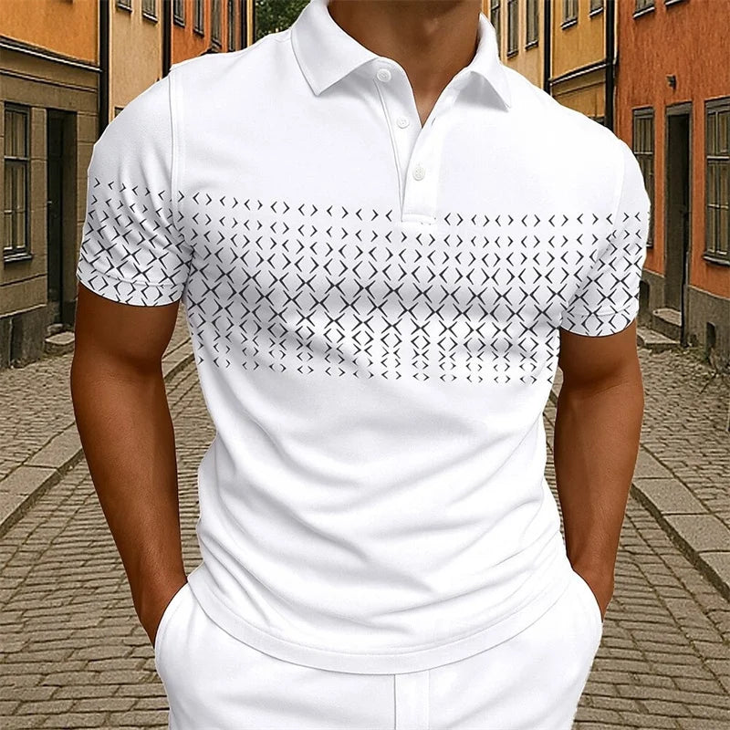 Polo Casual Premium Hombre Estampado | Manga Corta, Transpirable y Casual Elegante | Fibra de Bambú y Algodón 3D Printed Short Sleeve Rollover Micro Elastic Lapel Polo Shirt