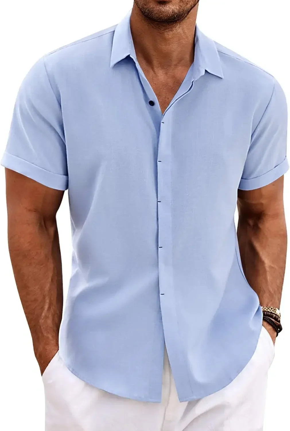 Camisa de Lino Premium para Hombre | Manga Corta | Estilo Casual Elegante para Primavera y Verano