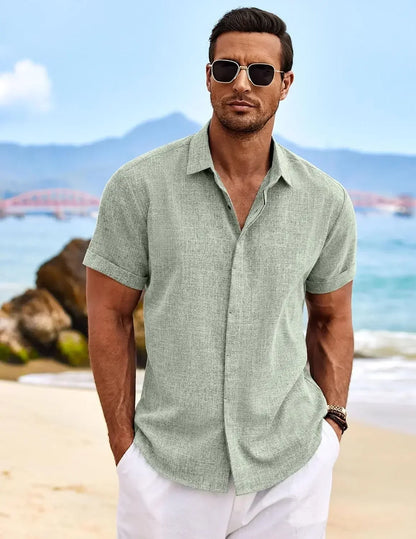 Camisa de Lino Premium para Hombre | Manga Corta | Estilo Casual Elegante para Primavera y Verano