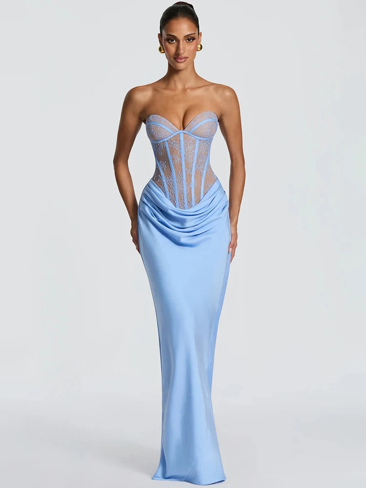 Royal Corset: Maxi Vestido Sirena con Encaje y Escote Corazón