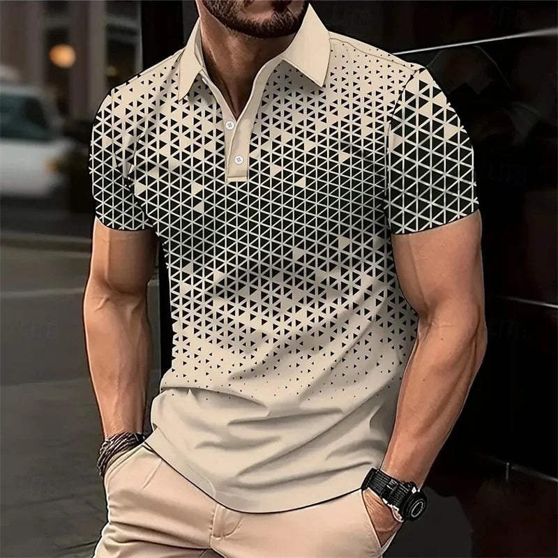 Polo Casual Premium Hombre Estampado | Manga Corta, Transpirable y Casual Elegante | Fibra de Bambú y Algodón 3D Printed Short Sleeve Rollover Micro Elastic Lapel Polo Shirt
