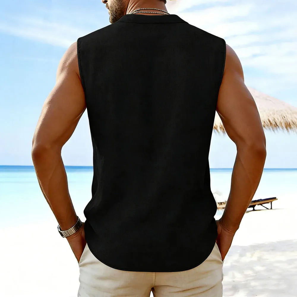 Camisa Sin Mangas de Algodón y Lino para Hombre | Ligera, Fresca y Casual para Verano