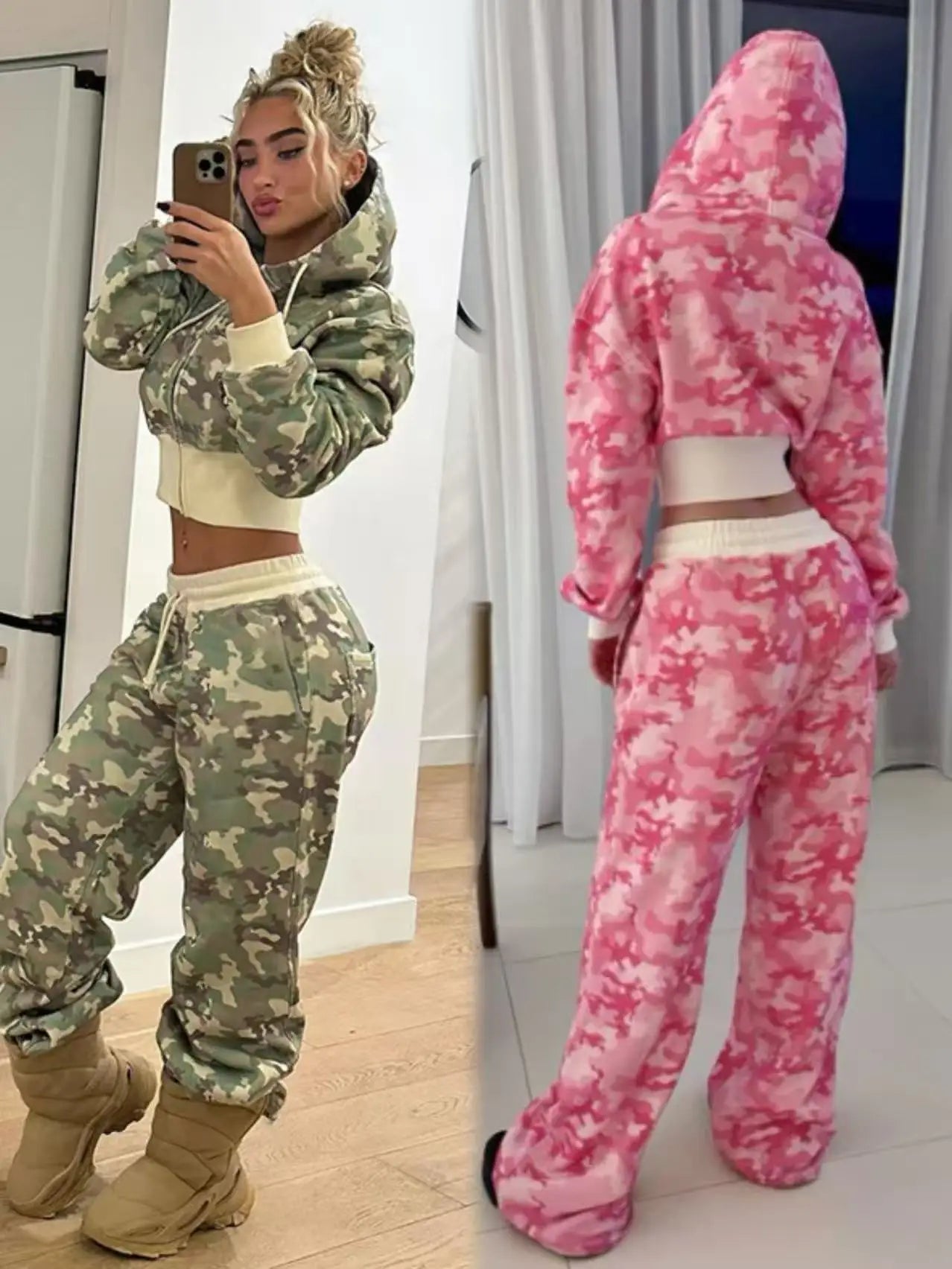Conjunto Camuflaje Streetwear: Chaqueta con Cierre y Capucha + Pantalón Jogger
