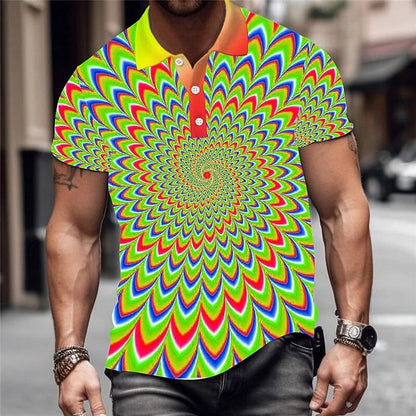 Polo Casual Premium Hombre Estampado | Manga Corta, Transpirable y Casual Elegante | Fibra de Bambú y Algodón 3D Printed Short Sleeve Rollover Micro Elastic Lapel Polo Shirt