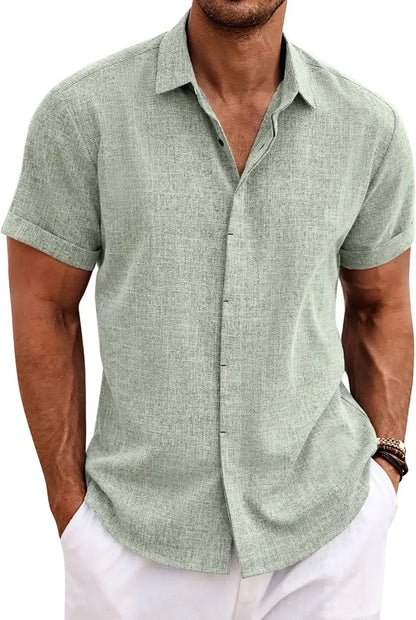 Camisa de Lino Premium para Hombre | Manga Corta | Estilo Casual Elegante para Primavera y Verano
