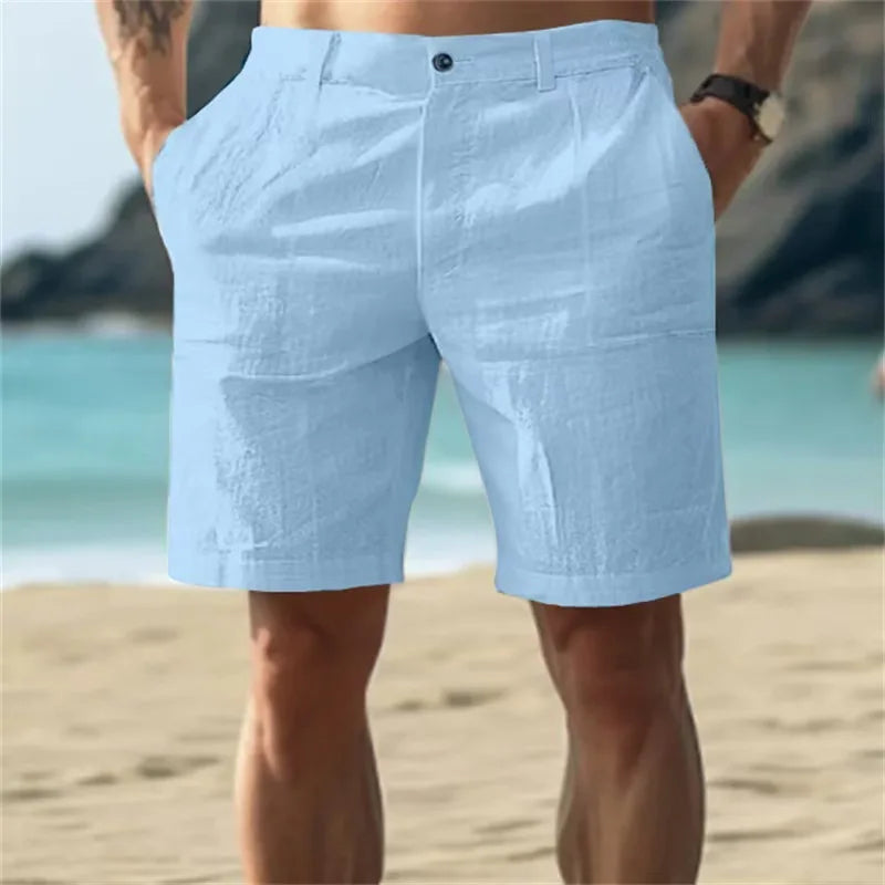 2026 Shorts de Lino y Algodón para Hombre | Bermudas Verano Transpirables Casual Color Sólido
