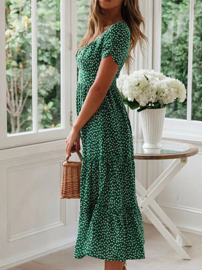 Vestido Vintage Breeze: Estampado Floral con Mangas Abullonadas
