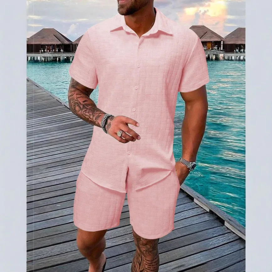 Conjunto Resort Jacquard: Camisa de Solapa y Shorts