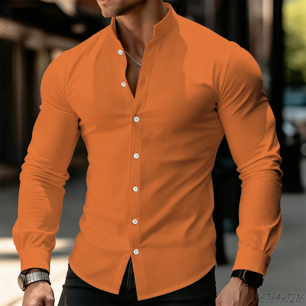 Camisa Premium Hombre Cuello Mao | Manga Larga Ajustada | Elegante, Casual y de Negocios