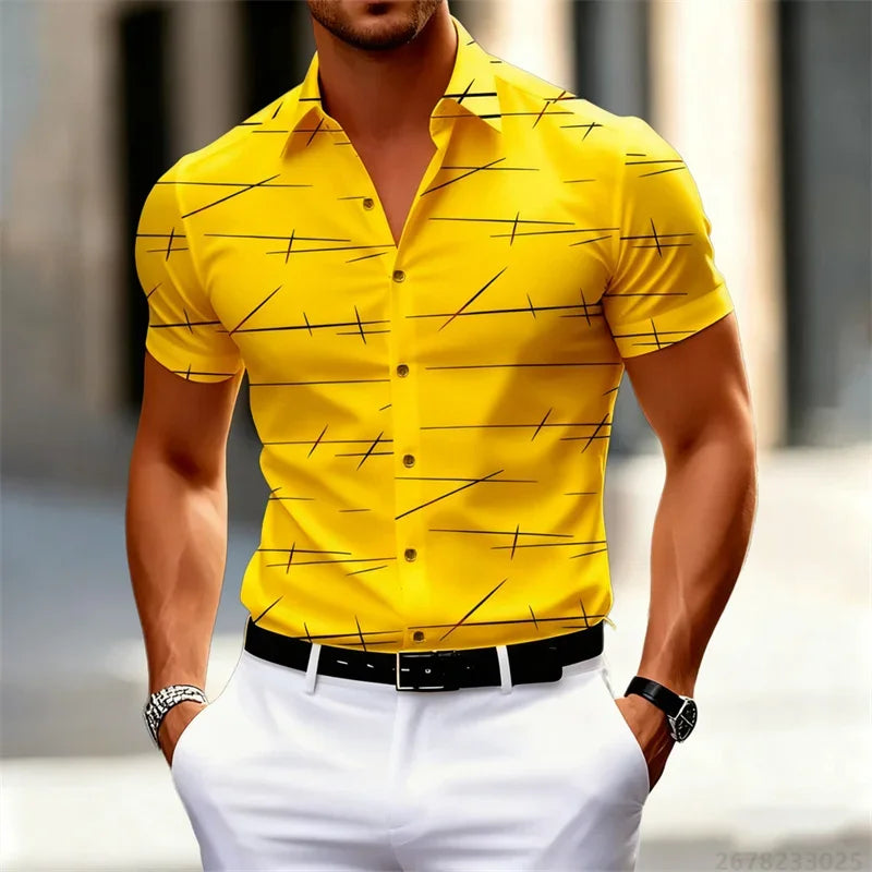Camisa Masculina Estampada de Verano | Manga Corta, Cuello Clásico y Corte Relajado para Playa y Uso Casual