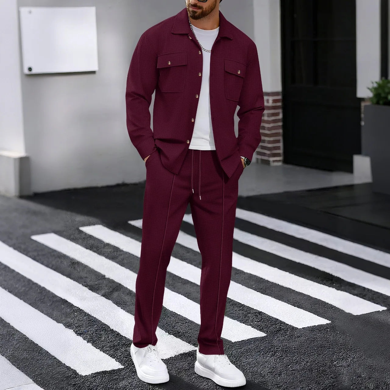 Conjunto Smart Casual: Blazer de Punto y Pantalón Coordinado