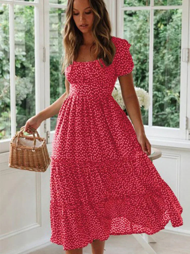 Vestido Vintage Breeze: Estampado Floral con Mangas Abullonadas