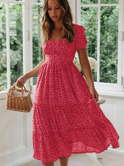 Vestido Vintage Breeze: Estampado Floral con Mangas Abullonadas