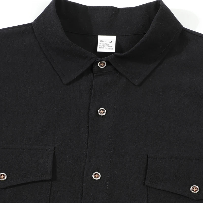 Camisa de Lino Premium para Hombre – Manga Corta, Corte Holgado y Estilo Casual Elegante