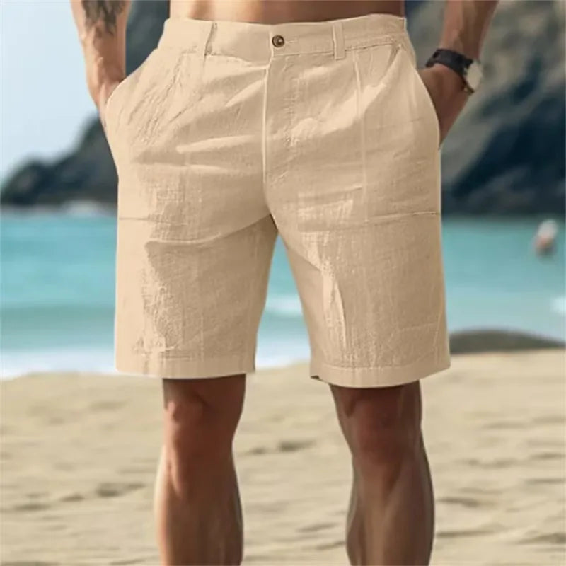 2026 Shorts de Lino y Algodón para Hombre | Bermudas Verano Transpirables Casual Color Sólido