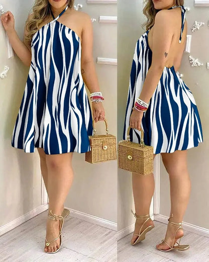 Vestido Mini "Tropical Breeze" – Estilo Halter con Espalda Descubierta para Verano