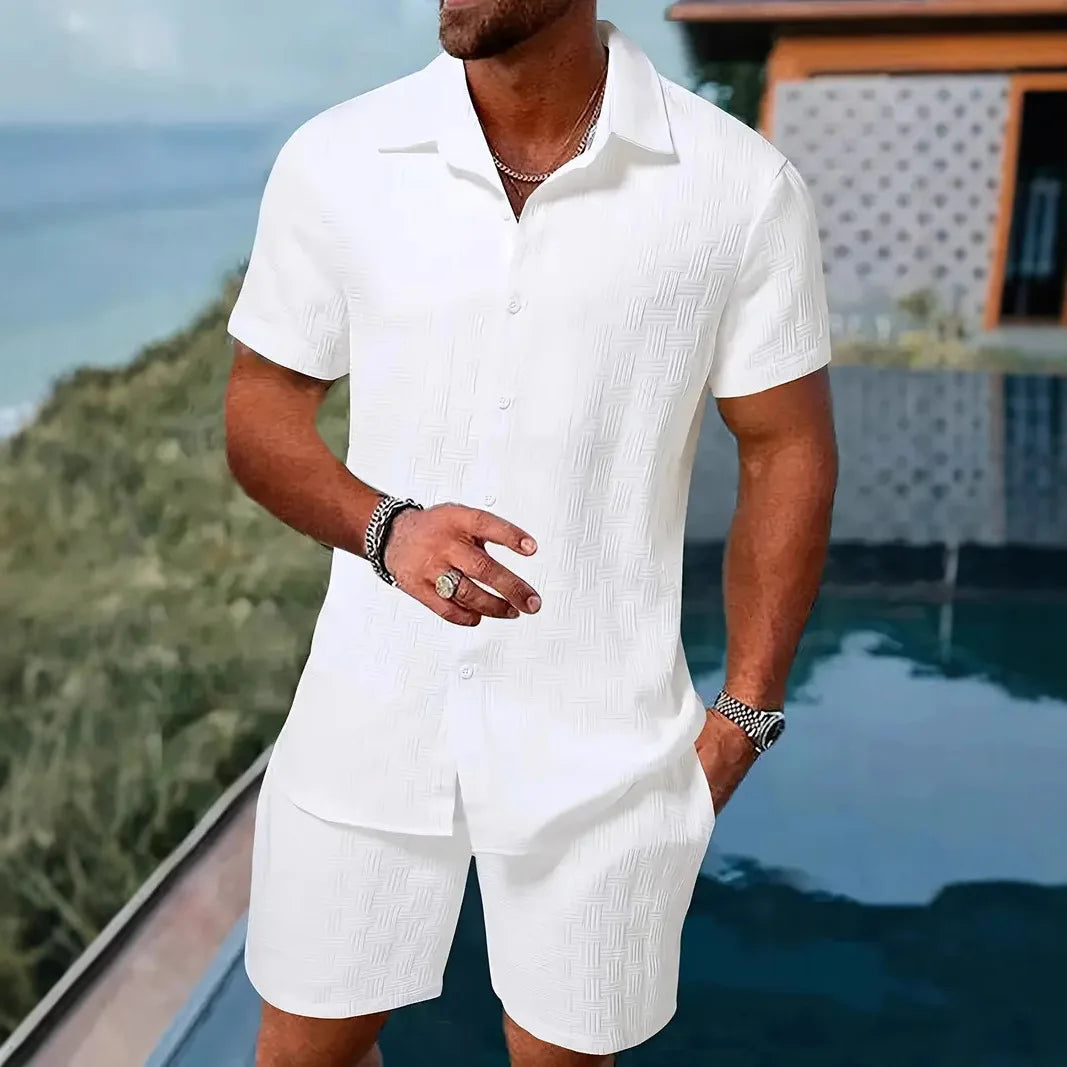 Conjunto Resort Jacquard: Camisa de Solapa y Shorts