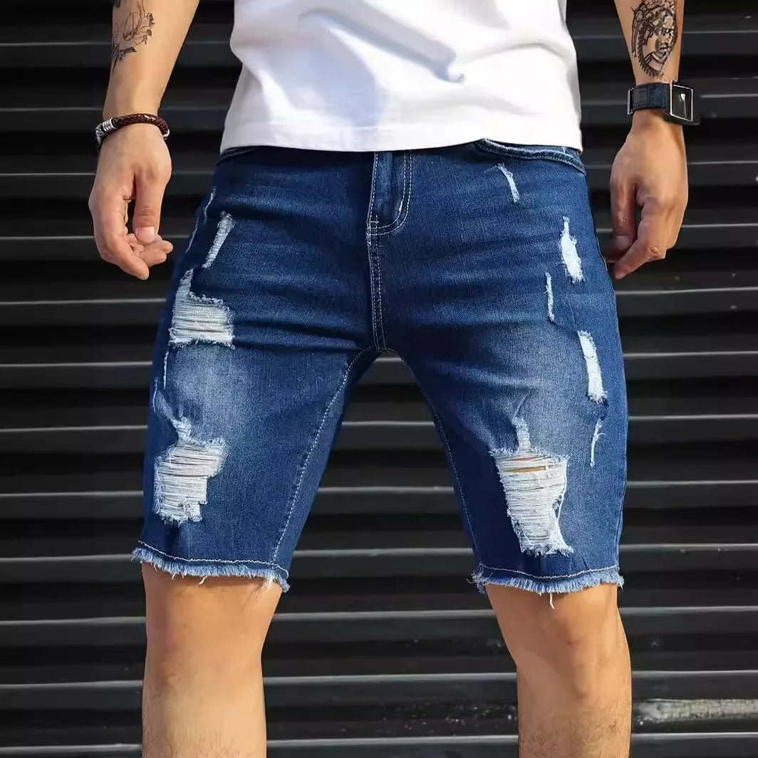 Bermudas Vaqueras  para Hombre con Efecto Desgastado | Shorts Denim Slim Fit Casual para Verano