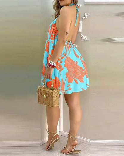 Vestido Mini "Tropical Breeze" – Estilo Halter con Espalda Descubierta para Verano
