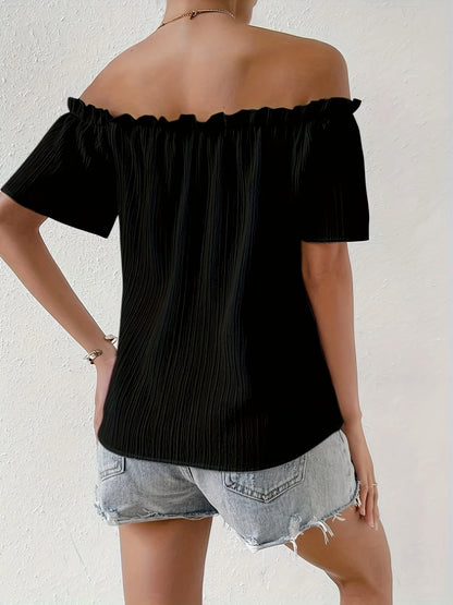 Blusa Campesina Elegante para Mujer – Hombros Descubiertos y Estilo Casual de Verano