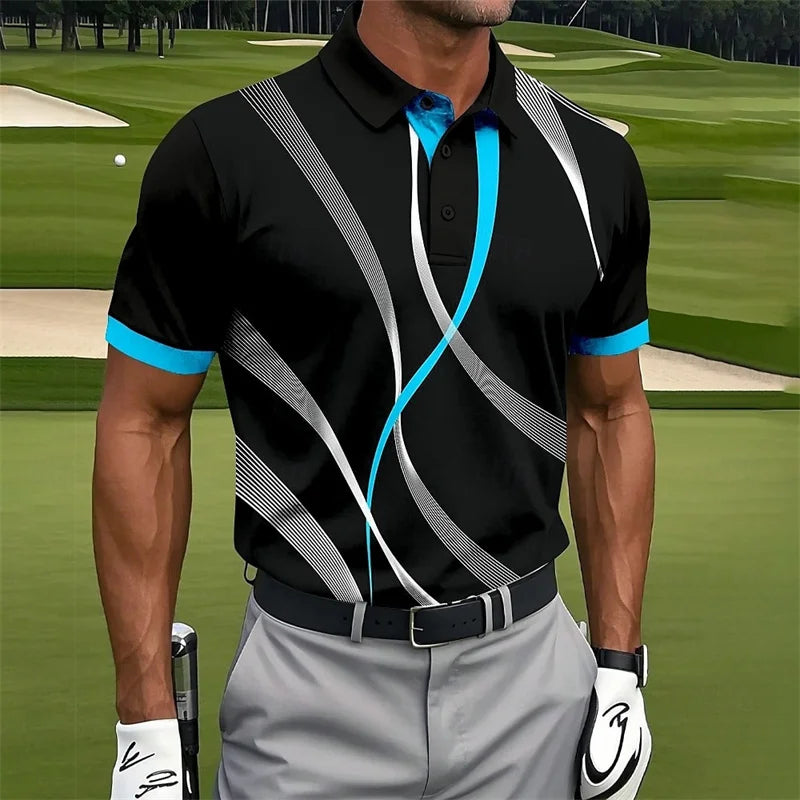 Polo Casual Premium Hombre Estampado | Manga Corta, Transpirable y Casual Elegante | Fibra de Bambú y Algodón 3D Printed Short Sleeve Rollover Micro Elastic Lapel Polo Shirt