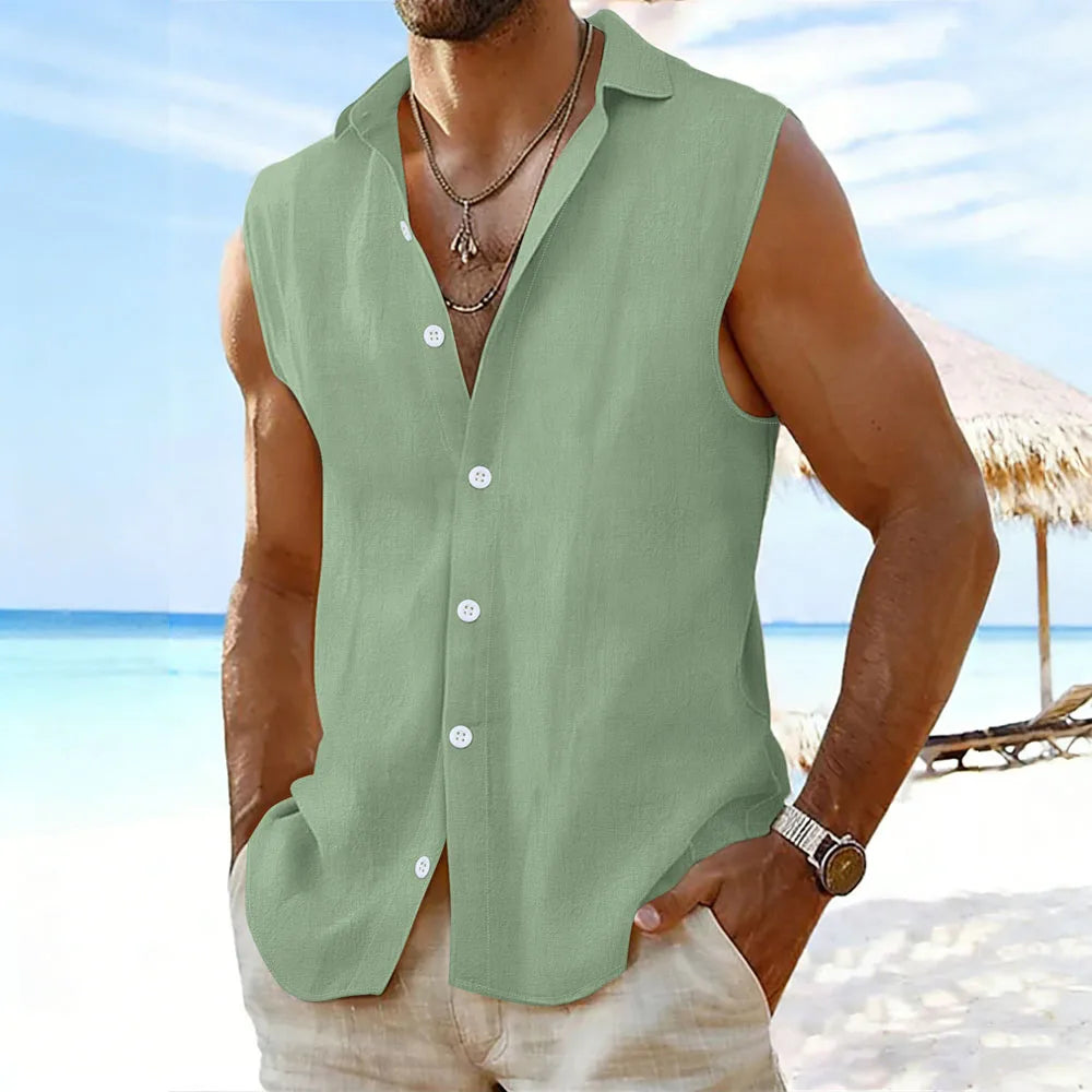 Camisa Sin Mangas de Algodón y Lino para Hombre | Ligera, Fresca y Casual para Verano