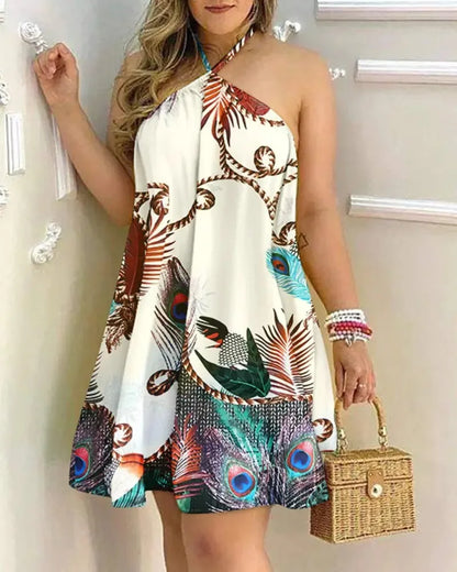 Vestido Tropical Breeze: Mini Vestido Halter con Estampado Tropical