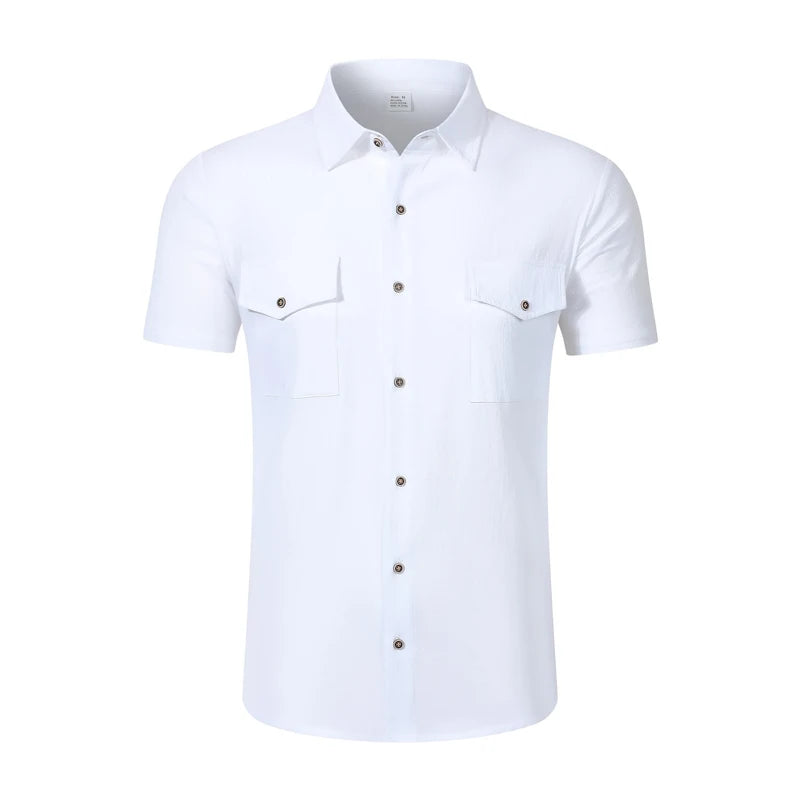 Camisa de Lino Premium para Hombre – Manga Corta, Corte Holgado y Estilo Casual Elegante