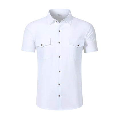 Camisa de Lino Premium para Hombre – Manga Corta, Corte Holgado y Estilo Casual Elegante