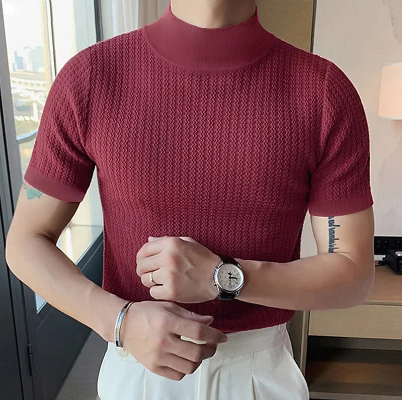 Camiseta de Punto con Textura Ondulada y Cuello Medio - Casa Valera