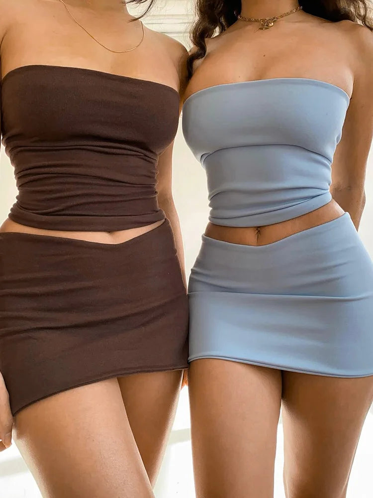 Conjunto "Summer Muse": Top Strapless y Minifalda Entallada