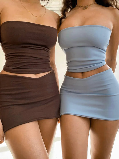 Conjunto "Summer Muse": Top Strapless y Minifalda Entallada