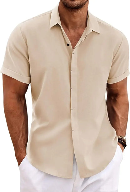 Camisa de Lino Premium para Hombre | Manga Corta | Estilo Casual Elegante para Primavera y Verano