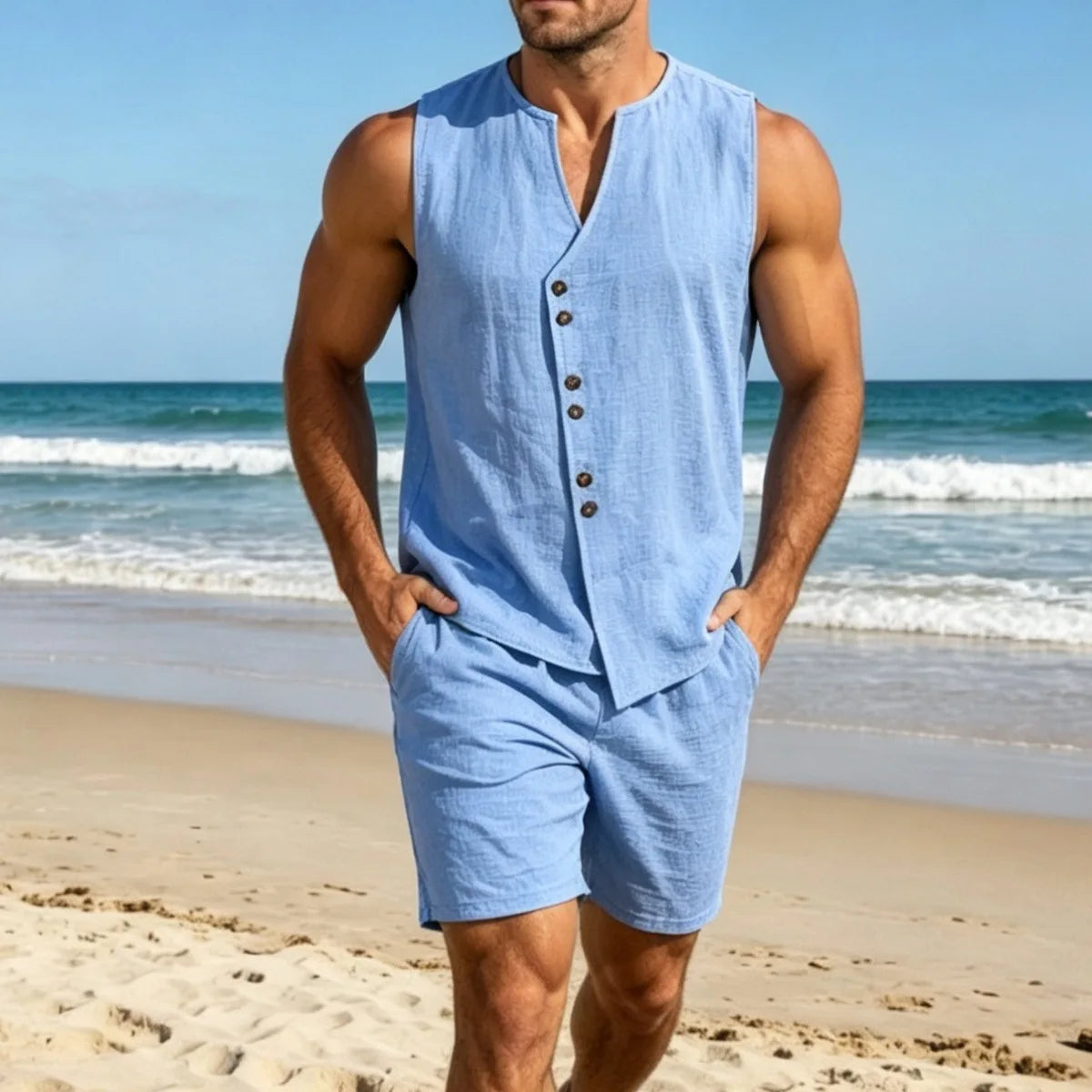 VALERA – Conjunto Sin Mangas de Lino para Hombre