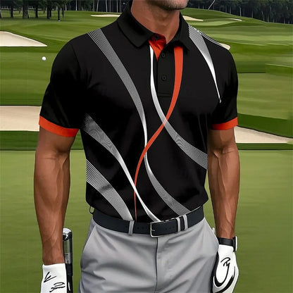 Polo Casual Premium Hombre Estampado | Manga Corta, Transpirable y Casual Elegante | Fibra de Bambú y Algodón 3D Printed Short Sleeve Rollover Micro Elastic Lapel Polo Shirt