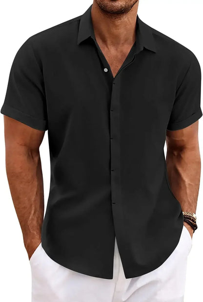 Camisa de Lino Premium para Hombre | Manga Corta | Estilo Casual Elegante para Primavera y Verano