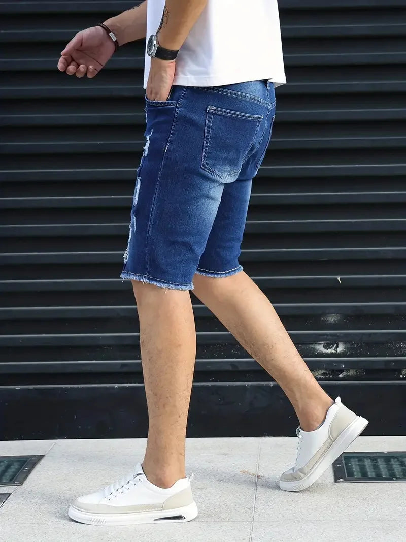 Bermudas Vaqueras  para Hombre con Efecto Desgastado | Shorts Denim Slim Fit Casual para Verano