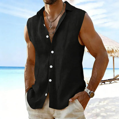 Camisa Sin Mangas de Algodón y Lino para Hombre | Ligera, Fresca y Casual para Verano