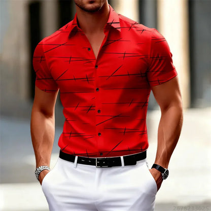 Camisa Masculina Estampada de Verano | Manga Corta, Cuello Clásico y Corte Relajado para Playa y Uso Casual