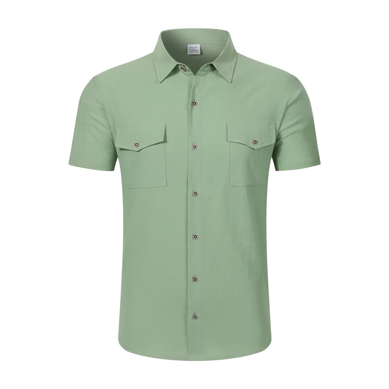 Camisa de Lino Premium para Hombre – Manga Corta, Corte Holgado y Estilo Casual Elegante