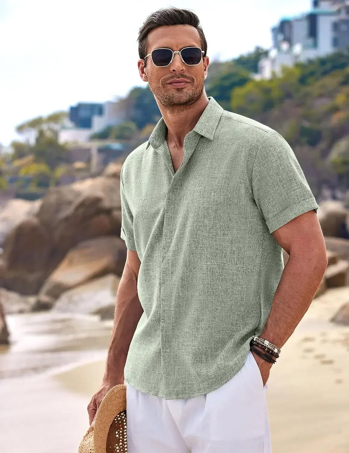 Camisa de Lino Premium para Hombre | Manga Corta | Estilo Casual Elegante para Primavera y Verano