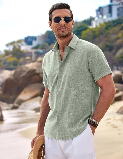 Camisa de Lino Premium para Hombre | Manga Corta | Estilo Casual Elegante para Primavera y Verano