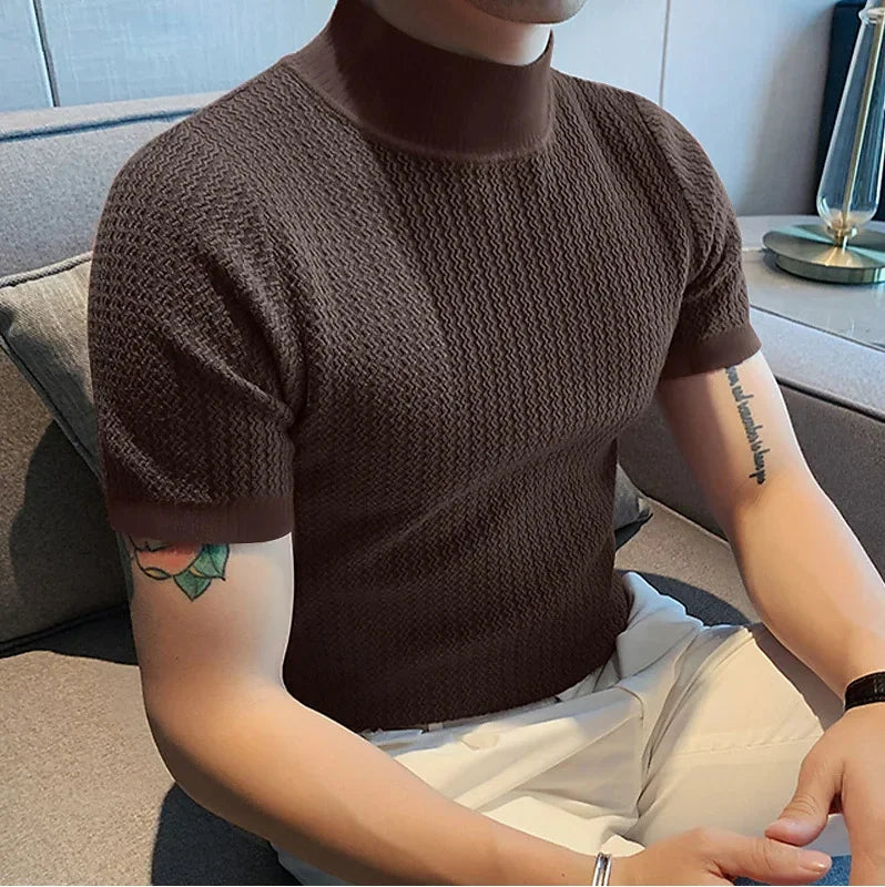 Camiseta de Punto con Textura Ondulada y Cuello Medio - Casa Valera