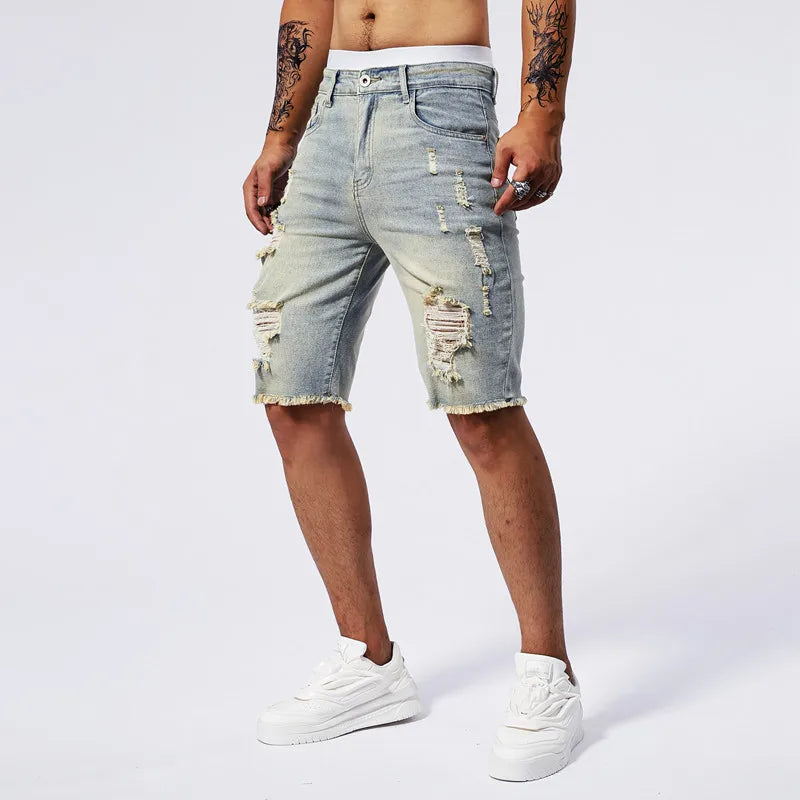 Bermudas Vaqueras  para Hombre con Efecto Desgastado | Shorts Denim Slim Fit Casual para Verano