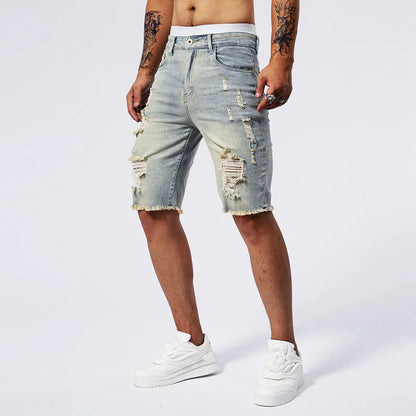 Bermudas Vaqueras  para Hombre con Efecto Desgastado | Shorts Denim Slim Fit Casual para Verano