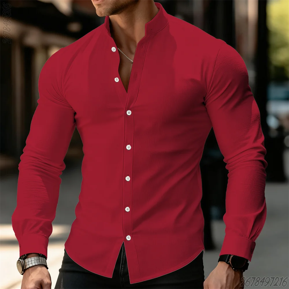 Camisa Premium Hombre Cuello Mao | Manga Larga Ajustada | Elegante, Casual y de Negocios