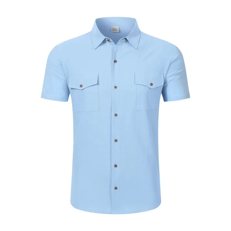 Camisa de Lino Premium para Hombre – Manga Corta, Corte Holgado y Estilo Casual Elegante