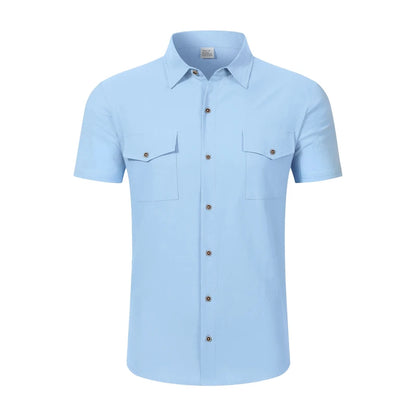 Camisa de Lino Premium para Hombre – Manga Corta, Corte Holgado y Estilo Casual Elegante