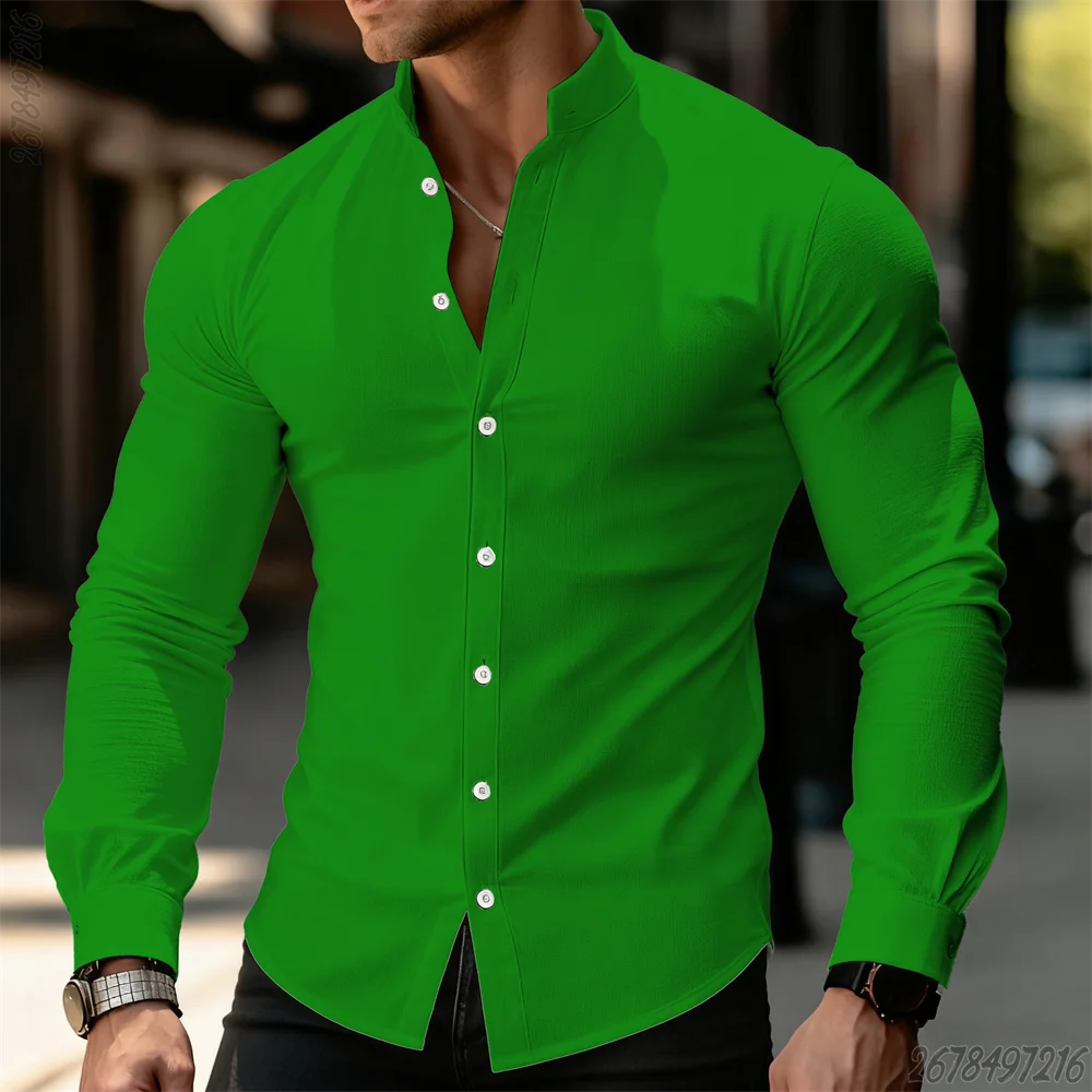 Camisa Premium Hombre Cuello Mao | Manga Larga Ajustada | Elegante, Casual y de Negocios